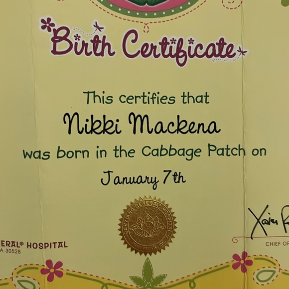 Cabbage Patch Kids Birth Certificate & Adoption Papers Nikki Mackena - Picture 5 of 7